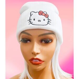 Cap Beanie White with Hello Kitty and Red Bow